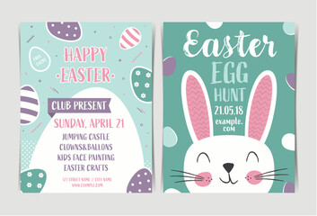 Set of Easter egg hunt invitation template. Vector illustration.