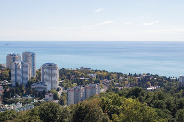 Panorama of the city by the sea in summer