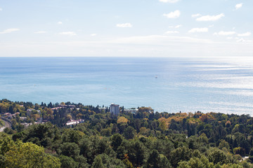 Panorama of the city by the sea in summer