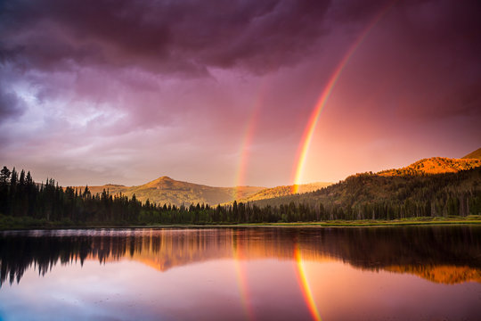 Double rainbow over Silver Lake, Brighton, Utah.