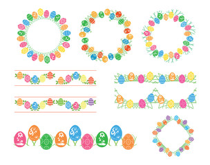 decorative vector frames and borders with colored eggs for easter holiday