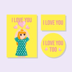 Cute Card Kids invitation thanks card boy girl hand drawn