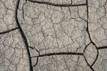 Top view dry soil cracking. Natural dry soil texture, theme arid area
