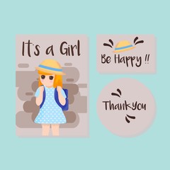 Cute Card Kids invitation thanks card boy girl hand drawn