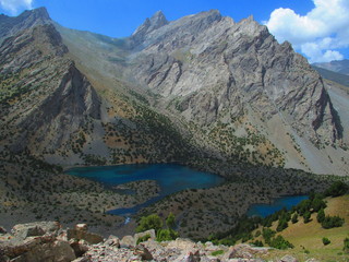 Fototapeta na wymiar Lakes in a mountain valley