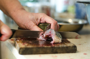 Cutting fresh fish