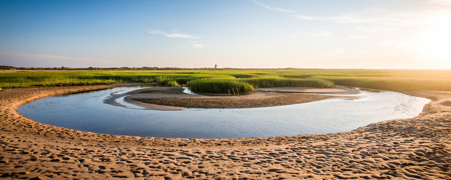 Wood End Light At The Very End Of The Cape Cod During Dusk In Massachusetts, Usa