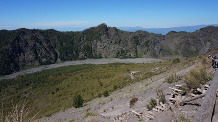 Vesuv Volcano crater and path around it, lava fields and channels, naples, italy