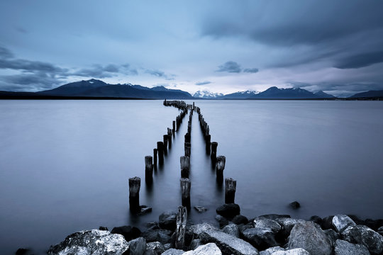 Pier ruins, Puerto Natales, Patagonia, Ultima Esperanza Province, Chile