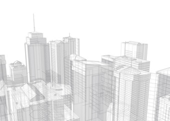 Technical project of the city .Drawing of skyscrapers, buildings.Big cities cityscapes and buildings .