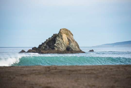 Scenery with rock formation in sea at Wrights Beach campground, Mendocino County, California, USA