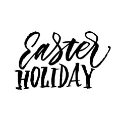 Easter Holiday card with cute hand-drawn. Hello, easter lettering modern calligraphy style. Handwritten Easter phrases. Beautiful greeting card, congratulations, lettering, and calligraphy.