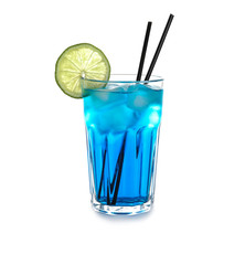Glass of tasty refreshing cocktail on white background