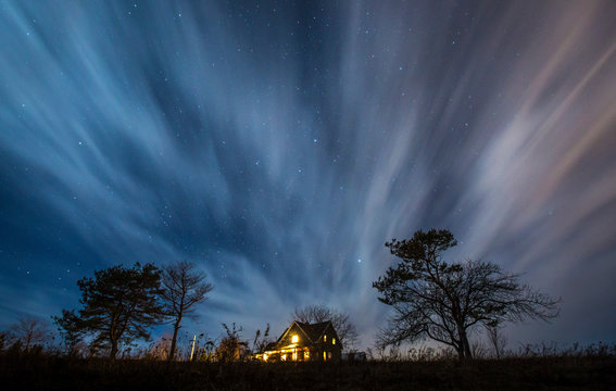 Dramatic Night Exposure Over Country Farmhouse