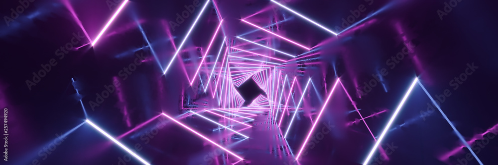Wall mural 3d rendering neon lights background. bright neon lines background. intelligence artificial. abstract