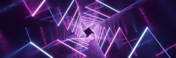 3D rendering Neon lights background. Bright neon lines background. Intelligence artificial. Abstract illustration. Connection structure. Big data center - obrazy, fototapety, plakaty