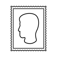 Postal stamp line icon with man's head. Portait postal stamp with perforation holes. Vector Illustration
