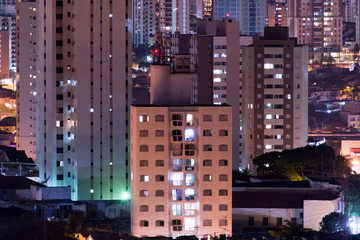 Night long exposure shot of "Mooca" one of the central neighborhoods in Sao Paulo, Brazil. Many residential towers grew in this former industrial site