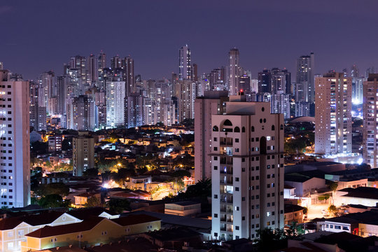 Night long exposure shot of "Mooca" one of the central neighborhoods in Sao Paulo, Brazil. Many residential towers grew in this former industrial site