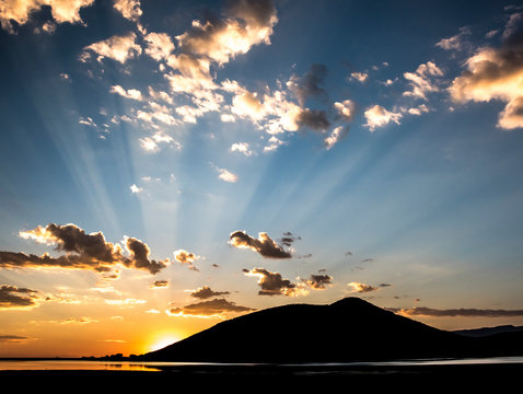 Silhouette of hill at sunset, Vega State Park, Colorado, USA