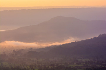 scenery during sunrise time with mountain and savannah field