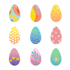 Happy Easter eggs Set with different texture. Vector Illustration on a white background