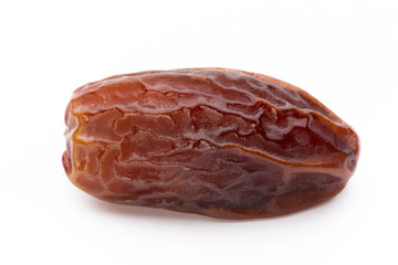 Dry dates isolated on white background. Top view. Flat lay pattern.