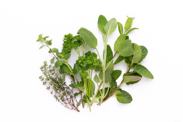 Herbal spice on a white background. Top view.