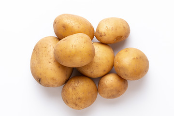 Potatoes isolated on white background. Flat lay. Top view.