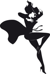 Mystery woman character jumping down, EPS 8 vector black silhouette, no white objects