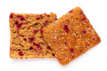 Rye bread slice on a white background.