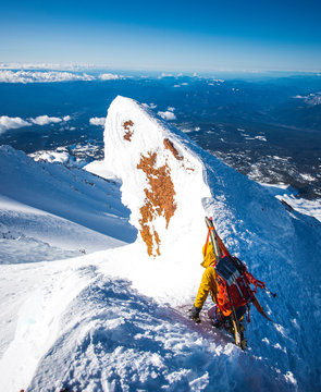 Mountain climber at Mt Shasta Casaval Ridge, California, USA