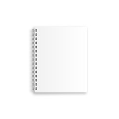 Notebook mockup, with place for your image. Blank realistic spiral notepad, notebook isolated on white background. Vector illustration.