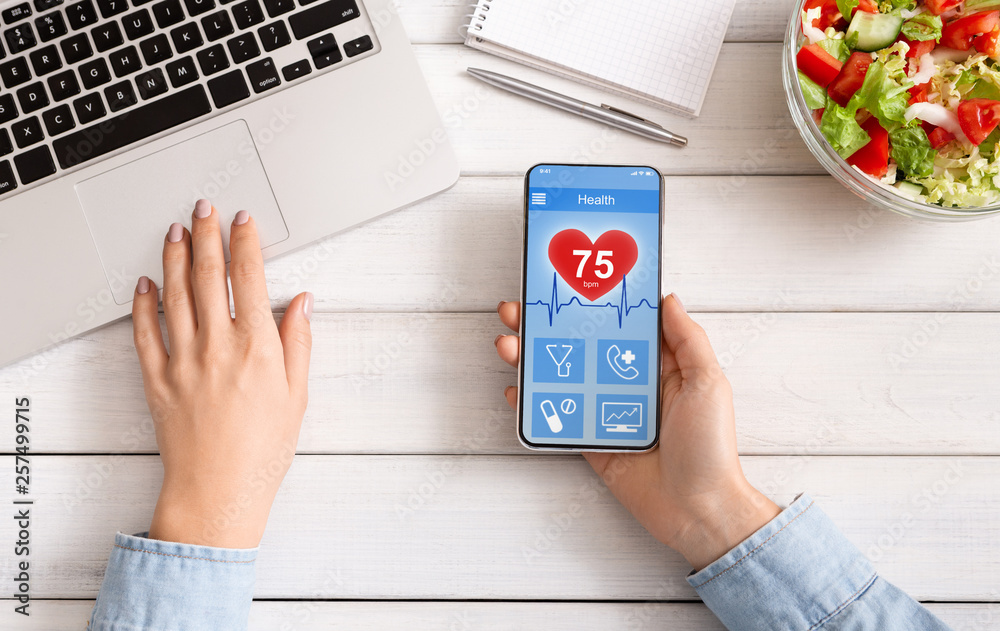 Aufkleber Mobile phone synchronizing health data with computer