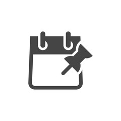 Calendar with Push Pin Button Label Isolated. Business Pplanning, Record Keeping and Dates, Marking Important Meetings, Events Concept. Vector Icons for Web and App in Glyph Style