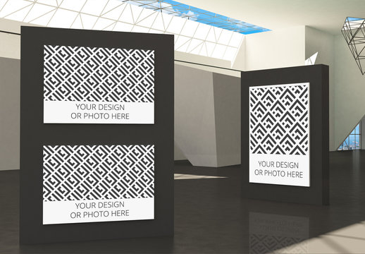 Exhibition Gallery Mockup with 3 Image Placeholders