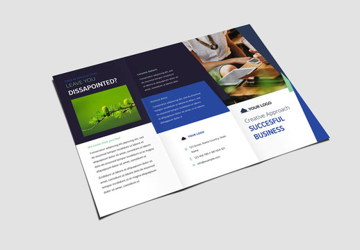 Trifold Brochure with Dark Blue and Green Accents