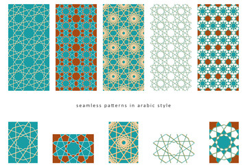 Arabic seamless patterns in mint and brown colors