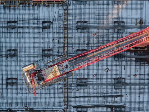 Aerial view of crane at construction site, Decatur, Georgia, USA