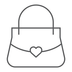 Women bag thin line icon, girl and purse, handbag sign, vector graphics, a linear pattern on a white background.