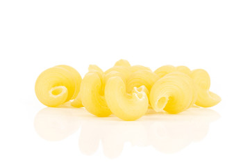 Lot of whole pasta cavatappi isolated on white background
