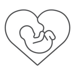 Newborn in heart thin line icon, love and child, heart with baby sign, vector graphics, a linear pattern on a white background.