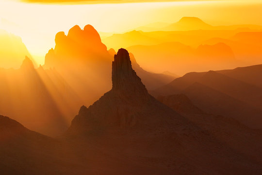 Sunset  seen from the hermitage of Father Charles de Foucauld. Algeria, Sahara, Hoggar (Ahaggar Mountains), Tamanrasset