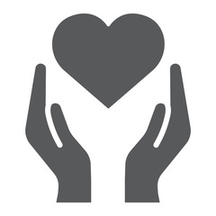 Heart in hands glyph icon, love and care, arms with heart sign, vector graphics, a solid pattern on a white background.
