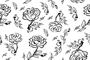 Rose pattern. Floral wedding seamless background. Flowers on white background.