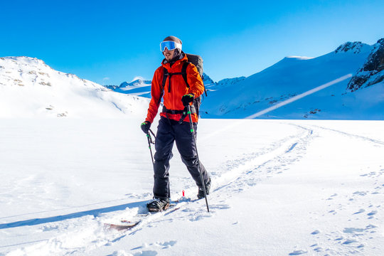 Man splitboarding, Whistler, British Columbia, Canada
