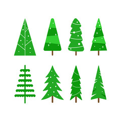 Christmas trees icon set isolated on white background. Modern flat design. Can be used for printed materials - leaflets, posters, business cards or for web. New year decorations. Vector ilustration.