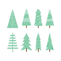 Christmas trees icon set isolated on white background. Modern flat design. Can be used for printed materials - leaflets, posters, business cards or for web. New year decorations. Vector ilustration.