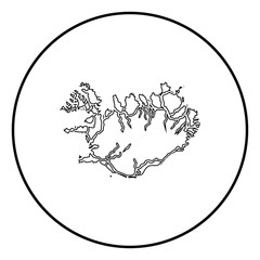Map of Iceland icon outline black color vector in circle round illustration flat style image