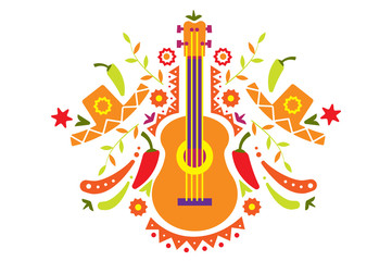Mexican pattern, traditional symbols of Mexico vector Illustration